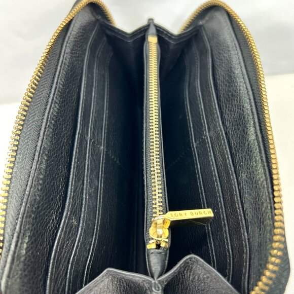 Tory Burch Amanda Zip-Around Continental Wallet Black Pebbled Leather - Picture 11 of 16